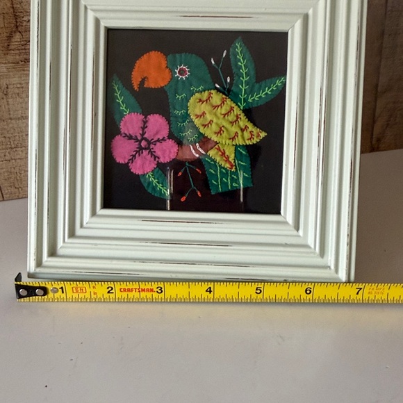 Framed Tropical Bird Kuna Folk Art Textile Molita Embroidery - Picture 3 of 5